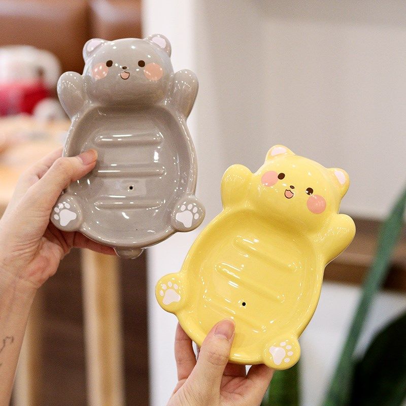 卡通陶瓷肥皂盒家用沥水香皂盒子洗手间儿童爱香皂架漏水肥皂托