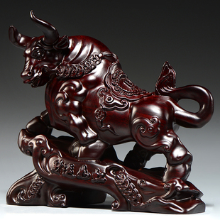 黑檀木雕刻牛店铺运势如虹十二生肖木牛办公桌面装饰业送礼