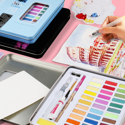 乔尔乔内固体水彩颜料装粉饼学生用初学者色色入门儿童美术2色铁