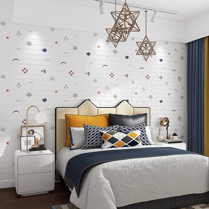 3d立体自粘墙纸卧室客厅墙贴卡通儿童房壁纸防水防潮泡沫砖纹贴纸