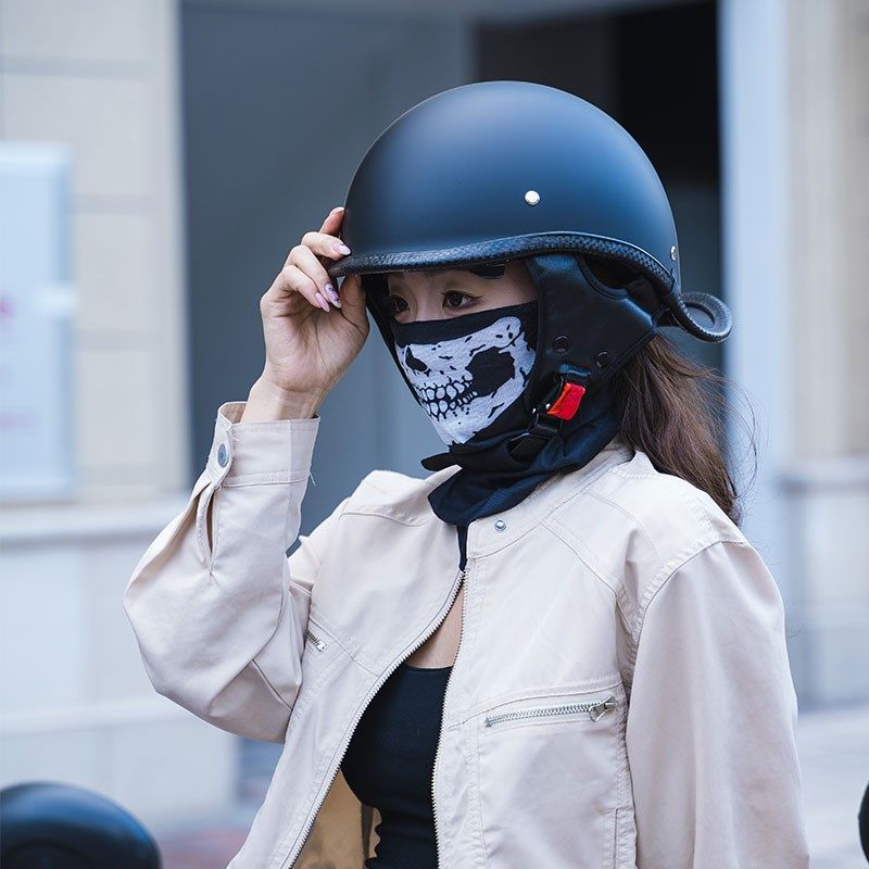 摩托车头盔复古巡航机车半盔男女春秋踏板骑行电动车冬季安全瓢盔