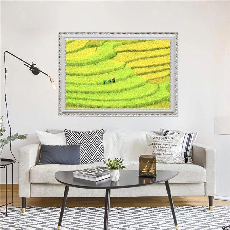 田园装饰画金色梯田风景墙画壁画床头画客厅沙发背景墙实木挂画,家居饰品,现代装饰画,淘宝优惠券,粉丝福利购,淘宝优惠卷