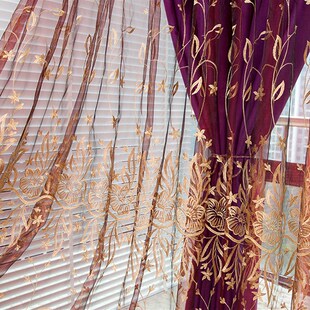 欧式档绣窗纱窗帘卧室客厅阳台纱帘布料田园大气酒红飘窗