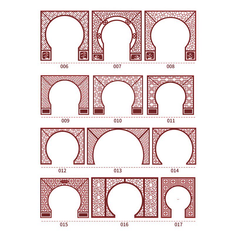 仿古实木花格镂空中式圆拱门月洞门客厅隔断月亮门背景墙博古架
