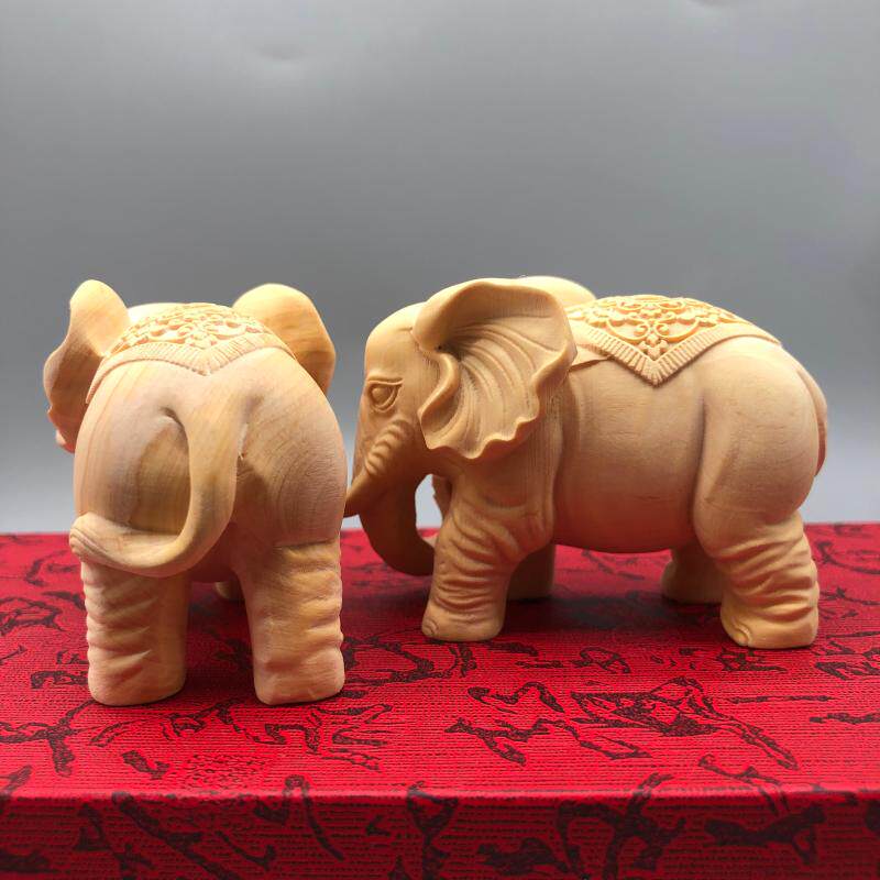崖柏黄杨木雕招财富贵大象实木手把件家居客厅电视柜装饰礼品