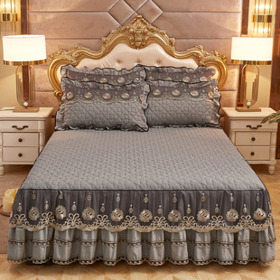 n床罩防滑夹棉床单蕾丝床笠床盖18m床套防尘 加厚床裙三件套欧式