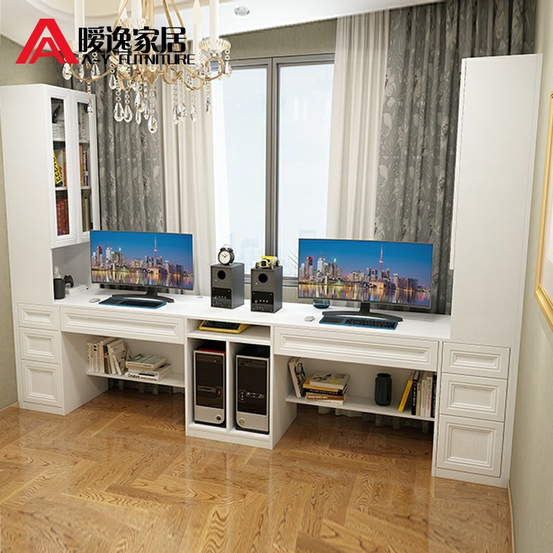暧逸欧式人书架电脑桌写字台书柜学习桌书桌一体家用办公桌子