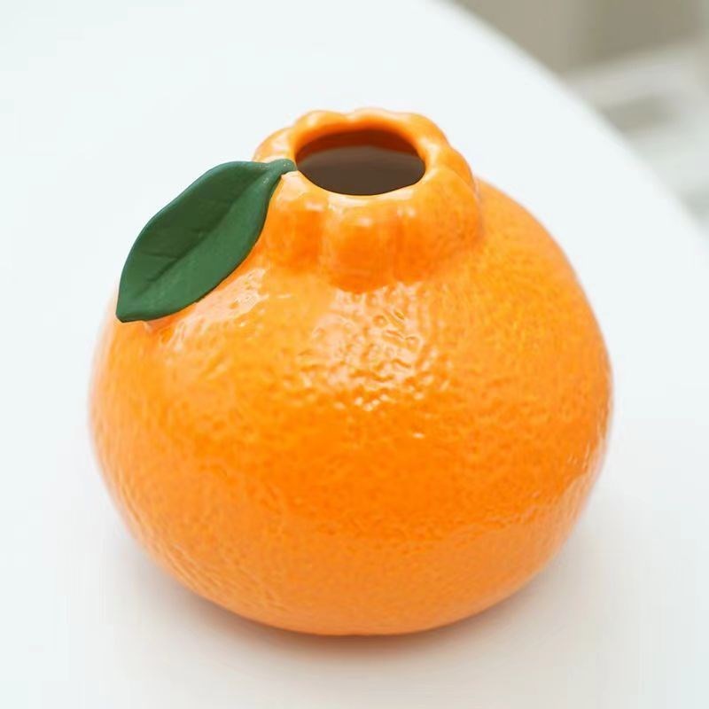 创意橘子花瓶陶瓷水养绿萝水培花盆花器客厅桌面办公桌装饰品摆件