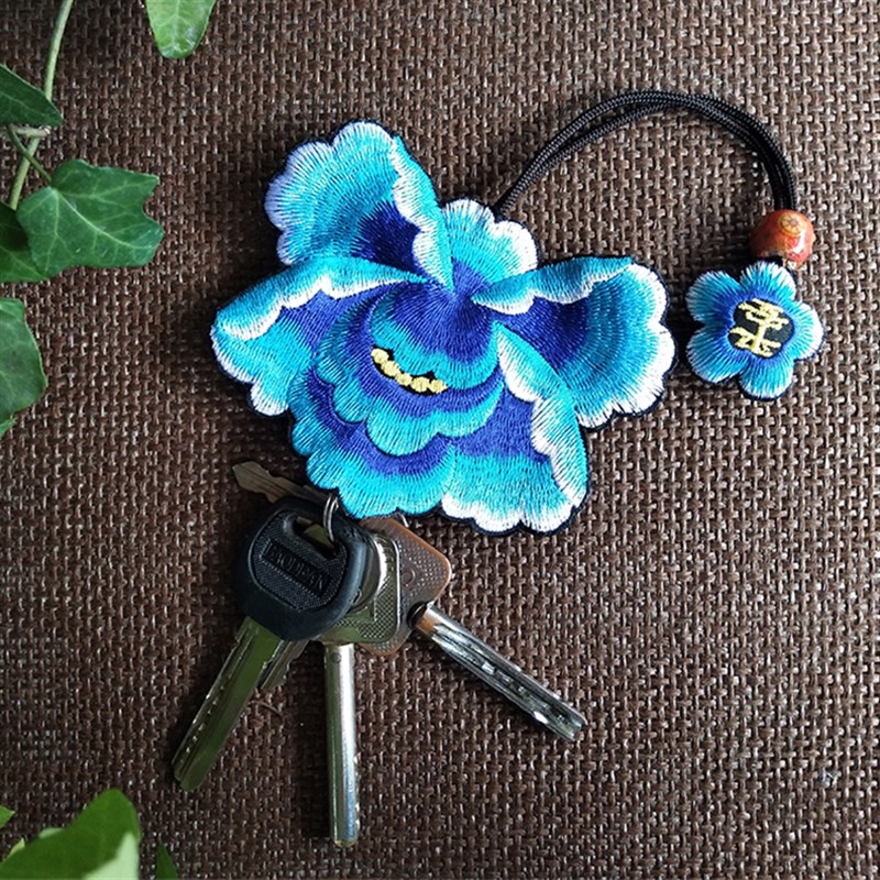 酉州苗绣特色手工艺饰品民族风牡丹花钥匙包