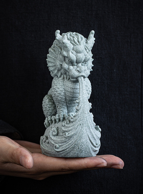 青砂石国潮风吸水兽创意家居客厅玄关工艺装饰品水族鱼缸造景