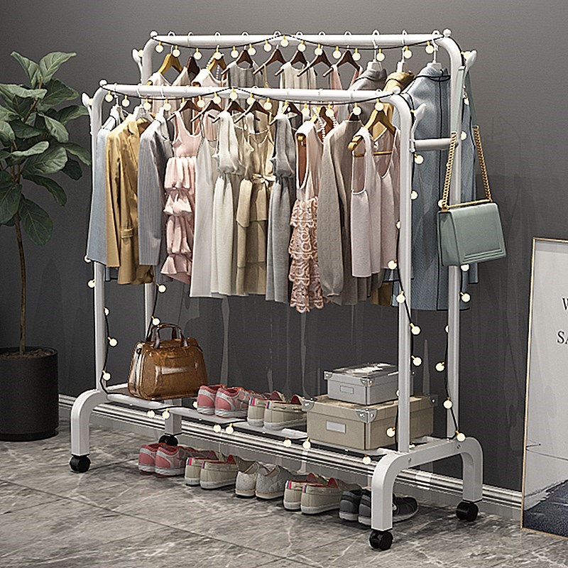 加厚家用0不锈钢晾衣架落地卧室摺叠x型室外阳台单杆式架子伸缩