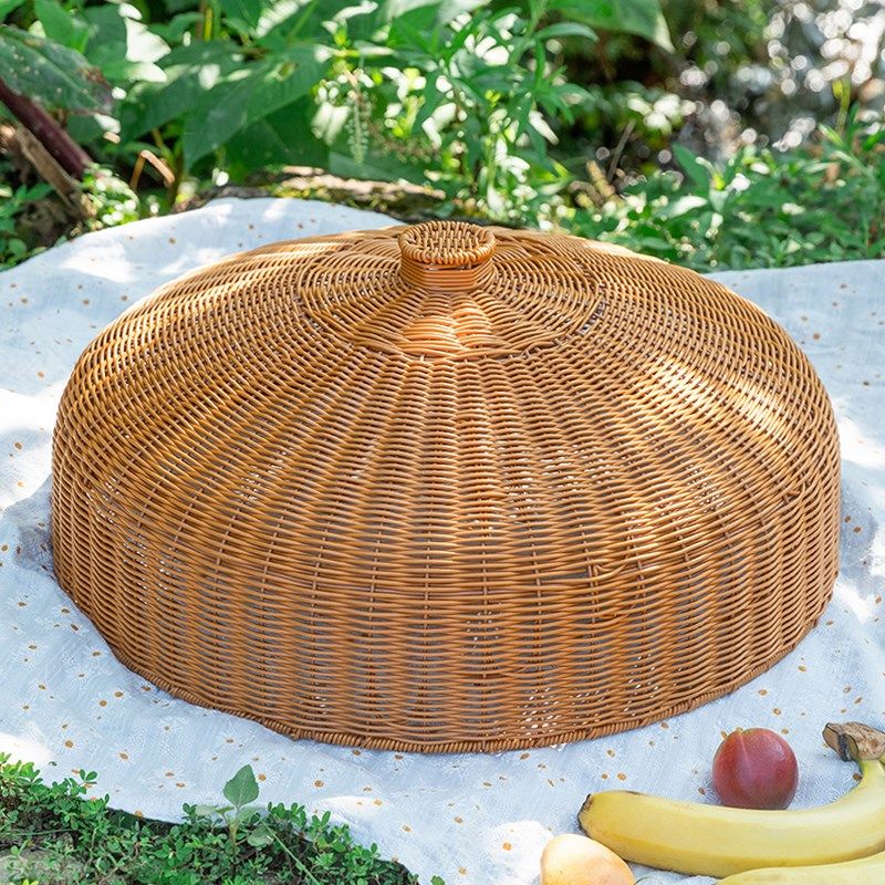 仿藤编织餐桌饭菜罩子食物罩防蝇罩饭罩子手工菜盖圆形复古防虫罩
