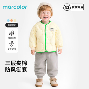 马卡乐儿童保暖棉服加绒内胆外套秋冬新款男童三层夹棉女宝宝棉衣