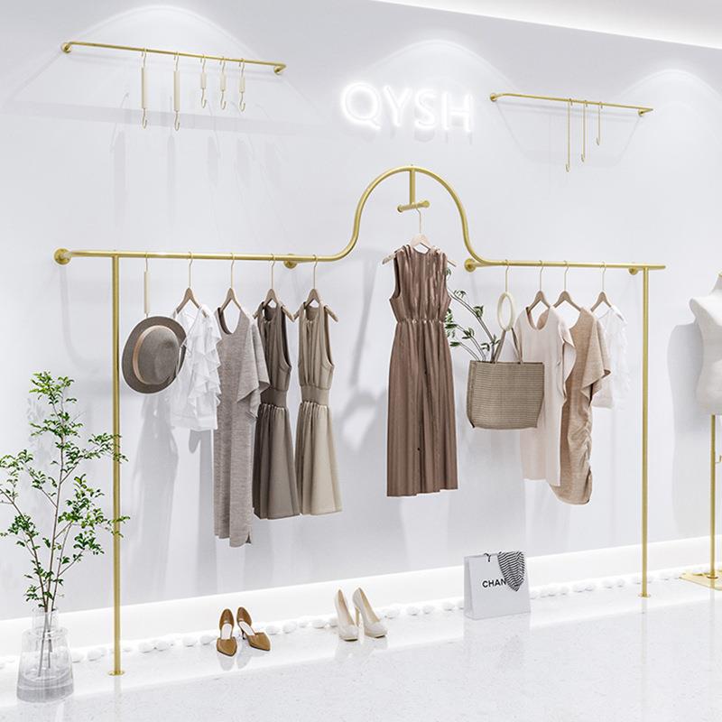 服装店展示架上墙衣架创意童装货架女装店金色铁艺异型落地挂衣架