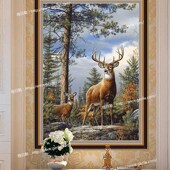 饰玄关客厅走廊门厅卧室挂壁毯 装 新款 纯羊毛编织立体逼真麋鹿欧式