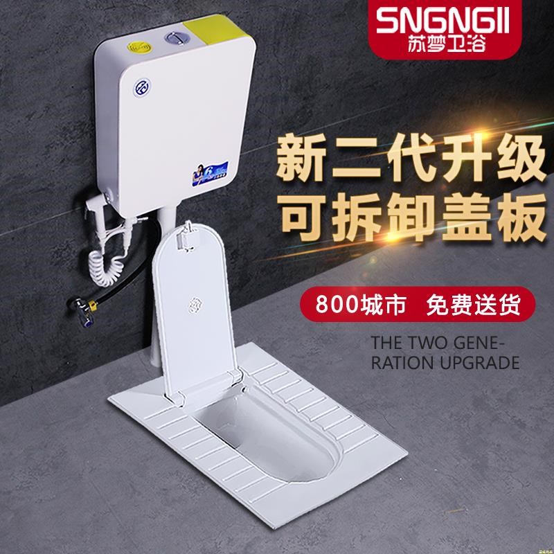 带盖板冲水箱装翻盖式家用防臭蹲坑蹲厕便盆便池