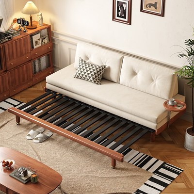 法式复古风可折叠两用沙发床小户型客厅伸缩多功能抽拉实木双人床