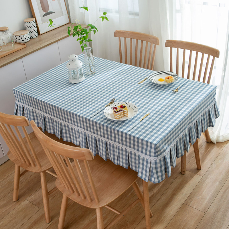 棉麻桌布布艺格子桌罩幼儿园全包桌布家用餐桌布长方形茶几罩订做