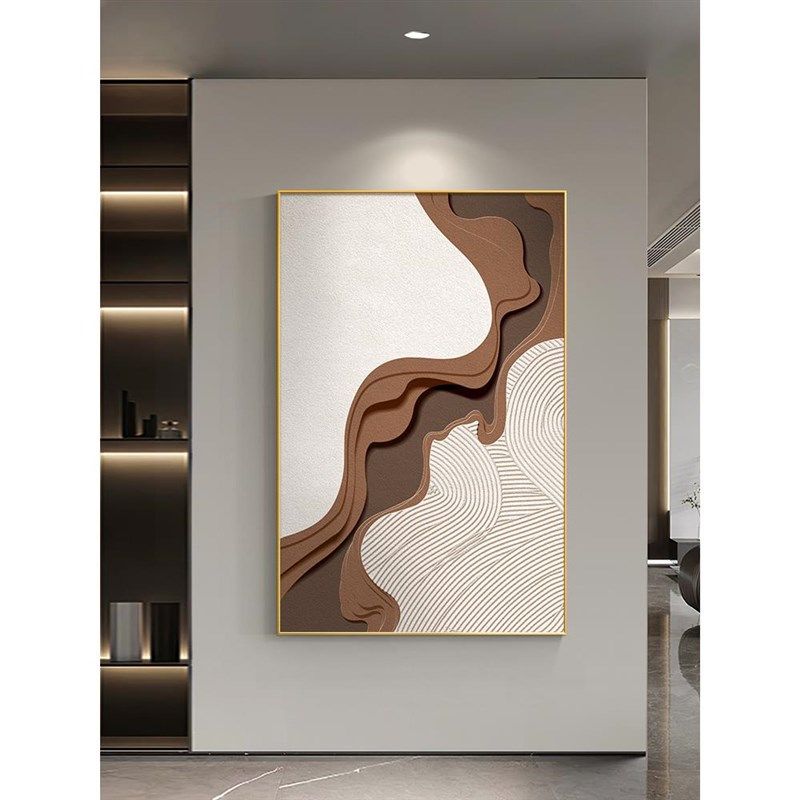 现代抽象玄关装饰画意式极简客厅挂画竖肌理感走廊过道壁画