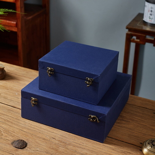 蓝色布面锦盒长方形玉器石头古玩碗礼盒空盒正方形礼品盒定制