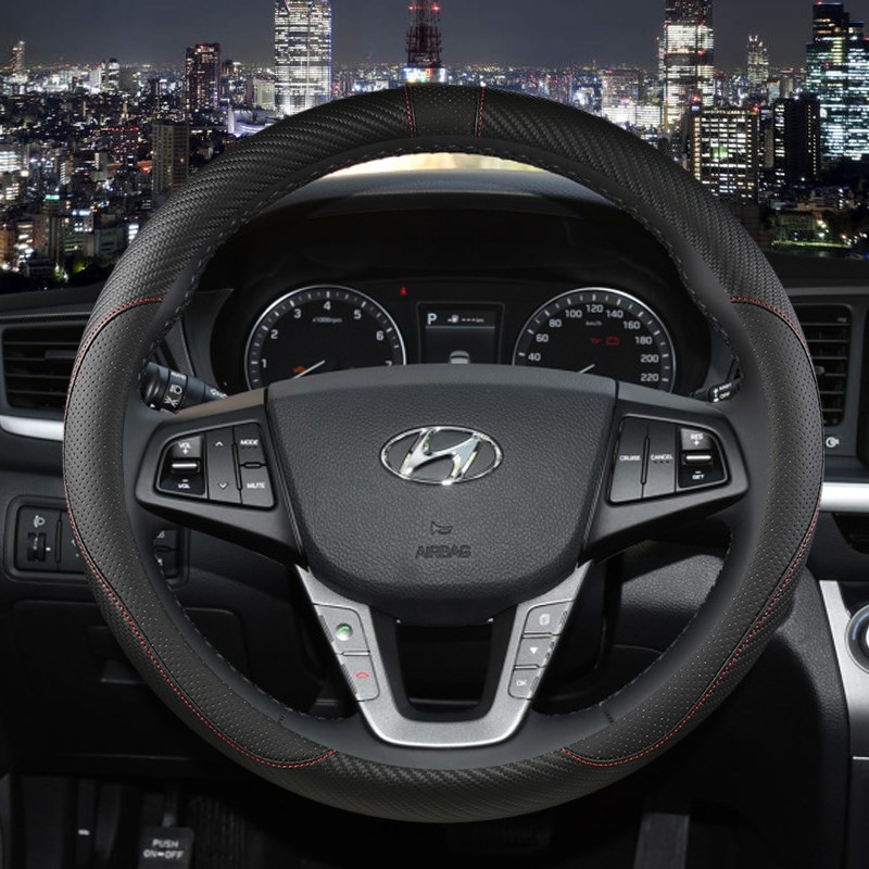 2017款现代名图专用方向盘套皮14/16年通用型防滑车X把套黑色红色