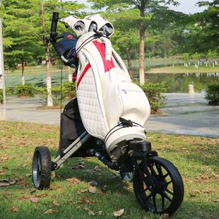 新款 高尔夫球包车多功能手推车三轮拉车可折叠带雨伞架万向轮球车