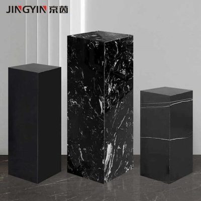 大理石底座雕塑展示台客厅民宿黑色摆件中古风石柱子装饰墩子落地