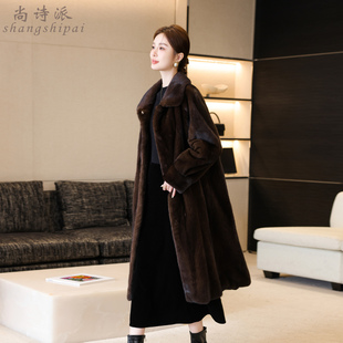 水貂皮草女款2025新款冬季水貂毛皮高级整貂过膝皮草大衣外套长款