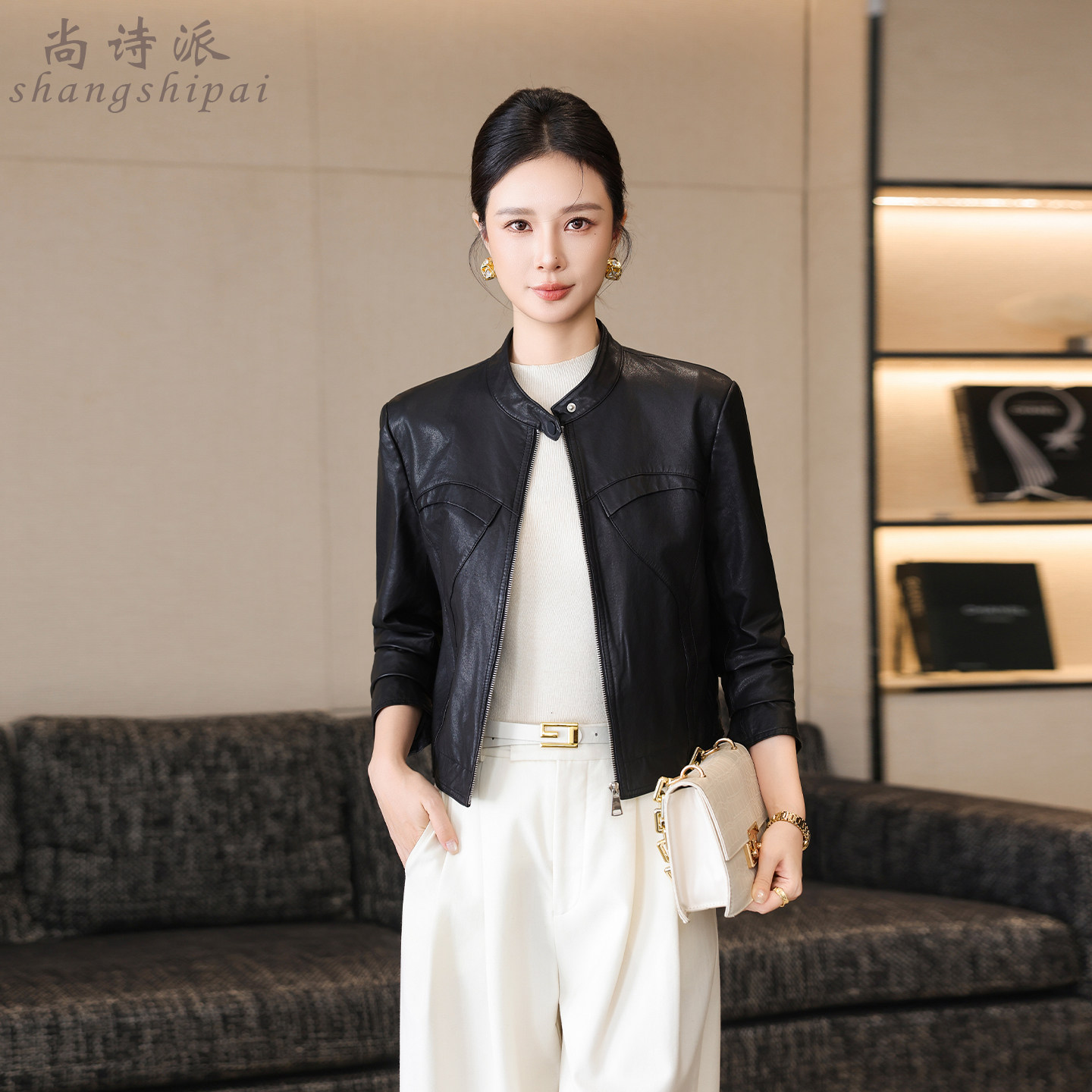 海宁头层绵羊皮显瘦短款皮衣女