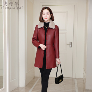 真皮羽绒服女2025冬季新款绵羊皮中年妈妈中长款毛领修身外套