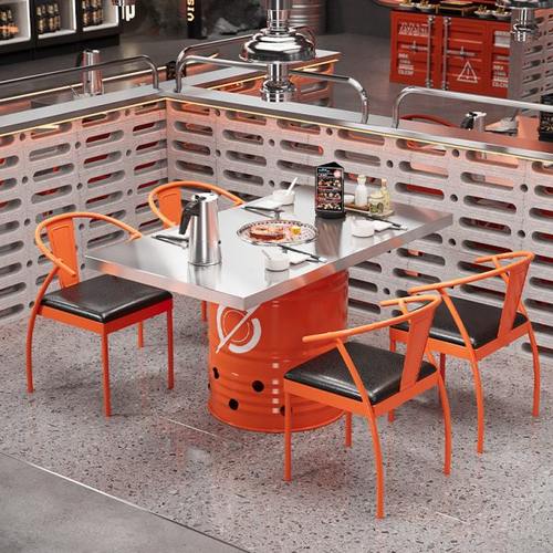 不锈钢火锅桌韩式炭火烤肉桌烧烤店商用铁艺网红餐桌油桶桌椅组合