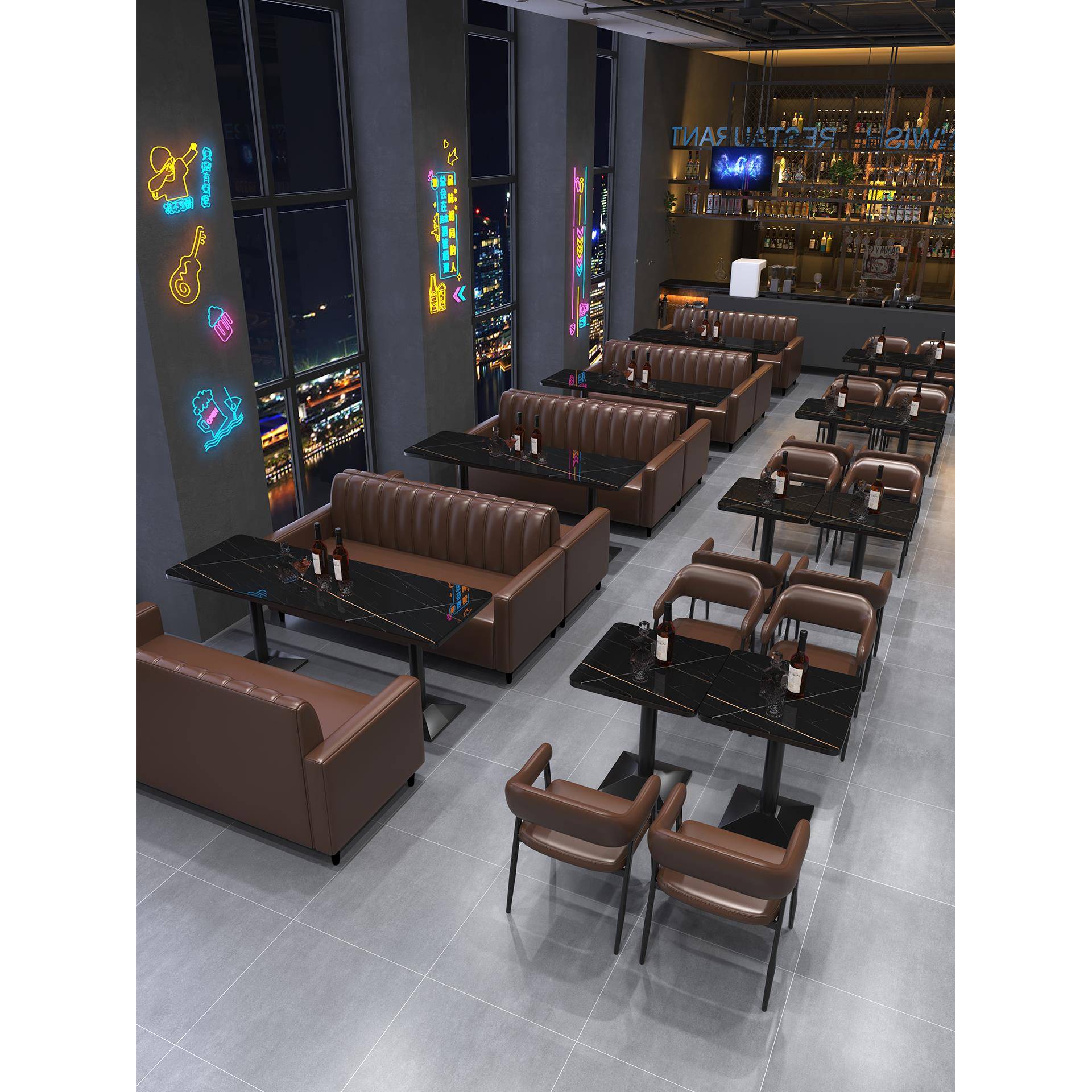 酒吧沙发卡座小酒馆清吧奶茶店餐饮工业风商用夜市烧烤店桌椅组合