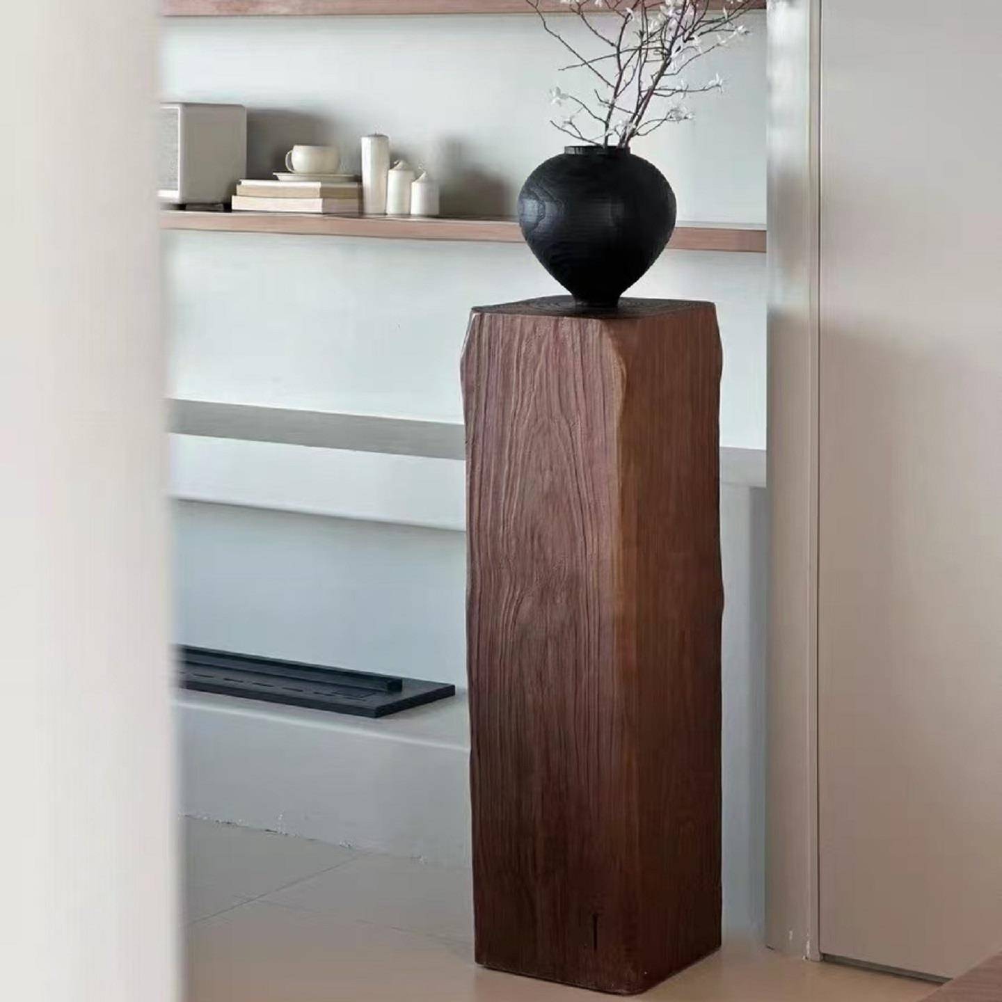 中古风实木墩子根雕花架酒店沙发民宿客厅树桩边角摆件底座展示台