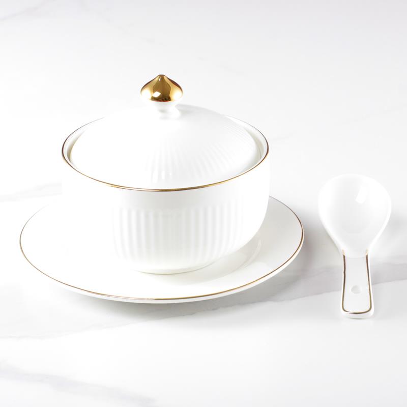 陶瓷汤盅带盖子酒店饭厅商用位上炖盅隔水炖金边燕窝甜品炖辽参瓦