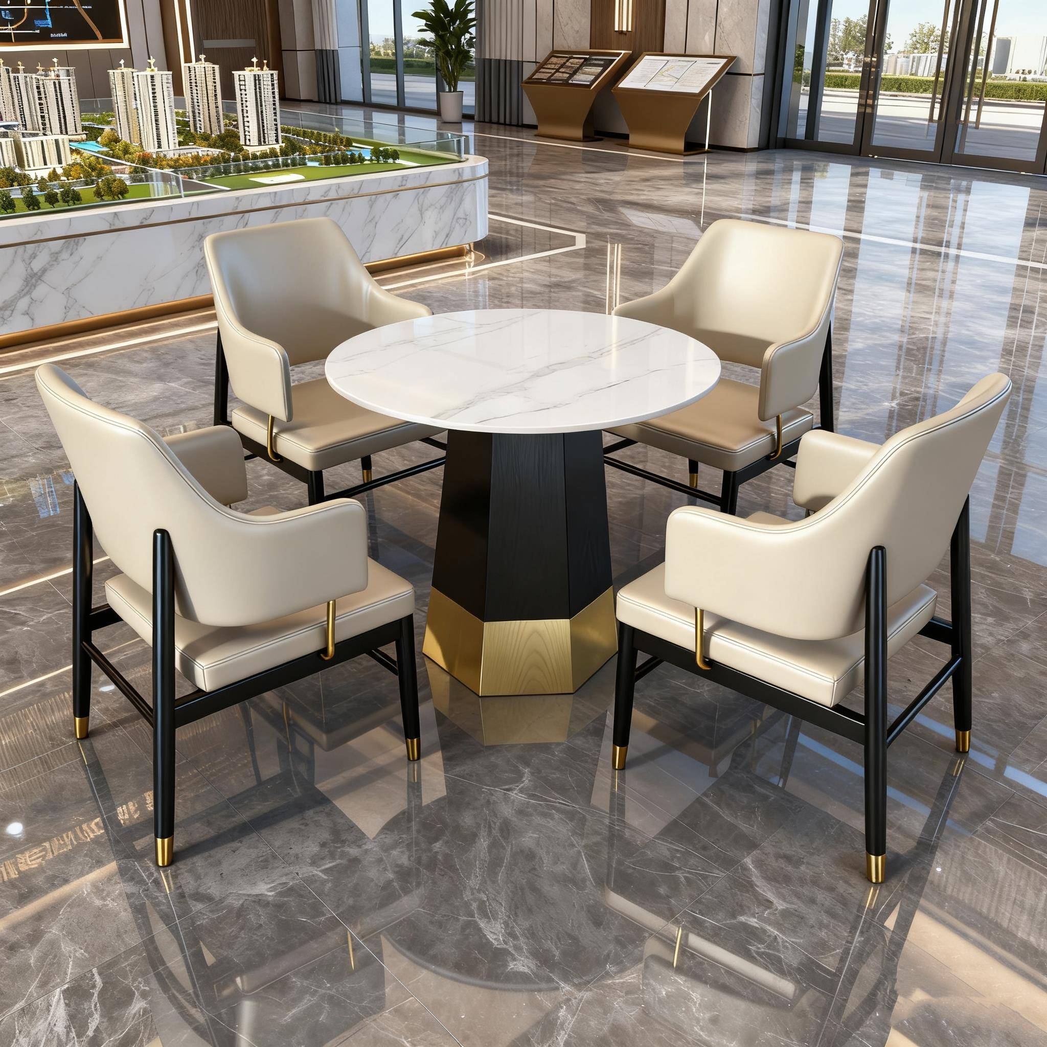 售楼处洽谈桌椅款组合商务酒店会客新中式一桌四椅接待小圆桌家具