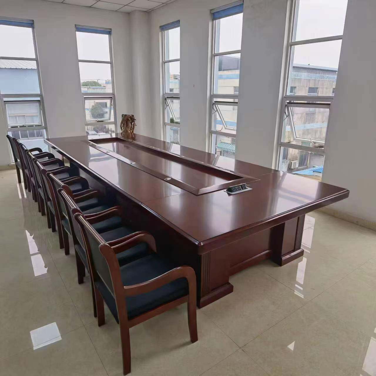 会议桌谈判台实木皮油漆大型商务办公家俱简约现代洽谈桌培训桌椅