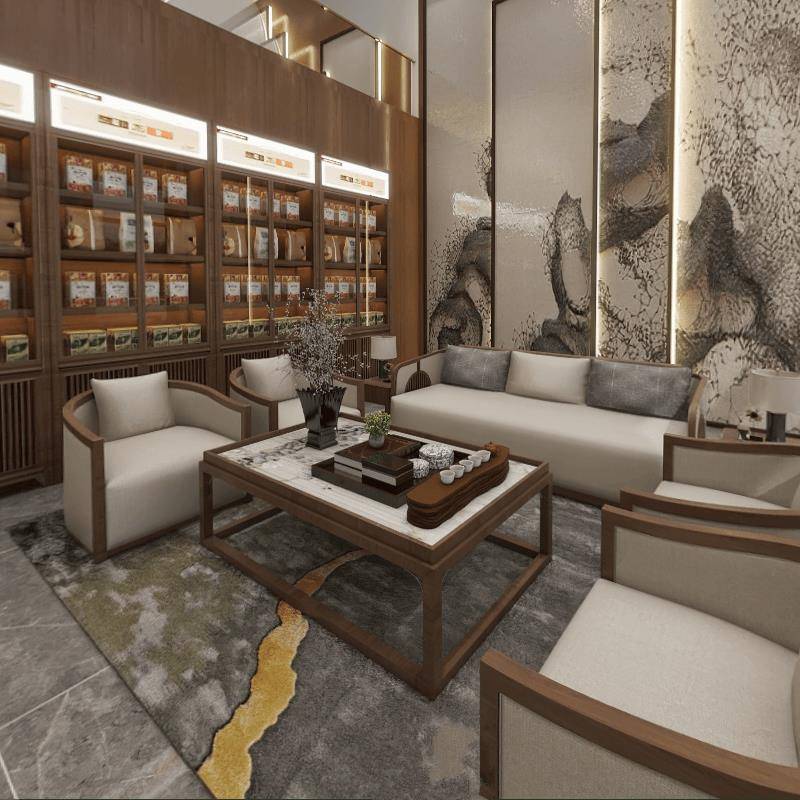售楼处部新中式洽谈沙发组合茶馆接待区会客卡座酒楼大堂洽谈桌椅