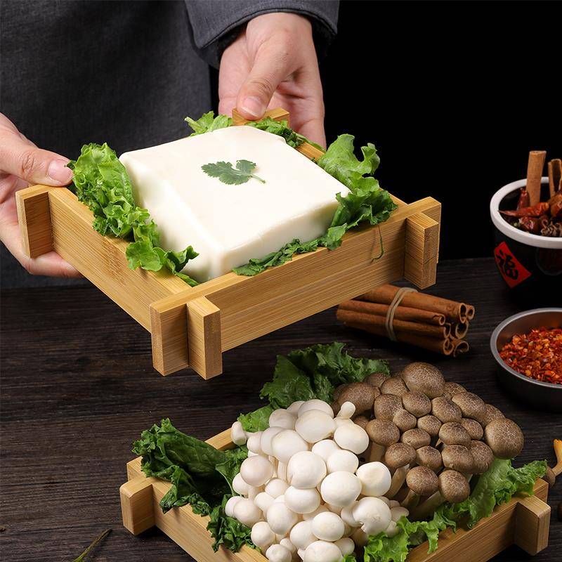 创意火锅配菜盘四方竹木豆腐脑花盒子菌菇蔬菜拼盘餐具酥肉丸子盘