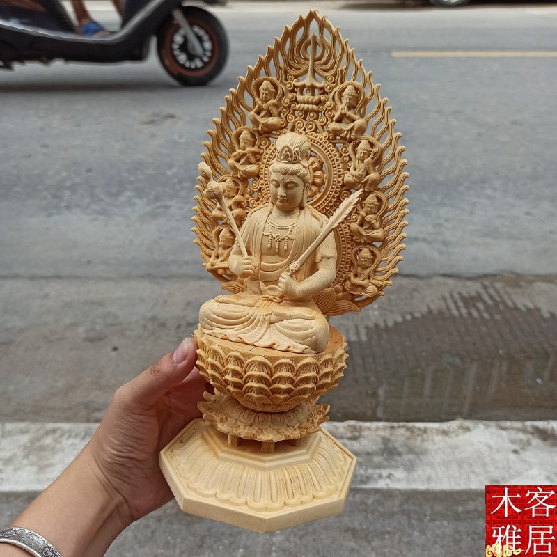 桧木雕刻莲花座虚空藏菩萨人物神像佛像摆件生肖守护神本命佛家居