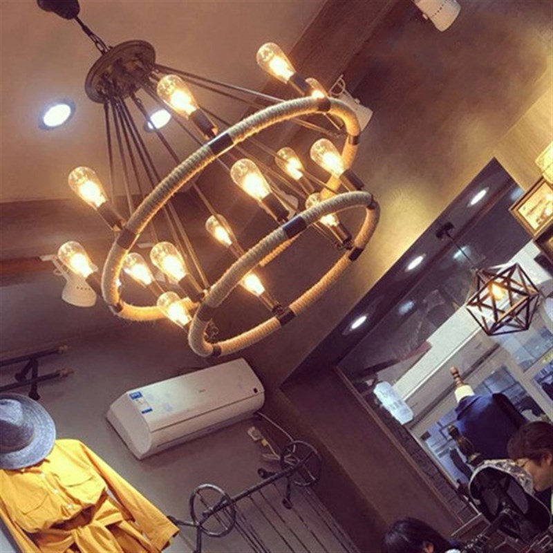 复古工业风吊灯酒吧服装店美式理发loft餐厅铁艺创意个性麻绳灯具