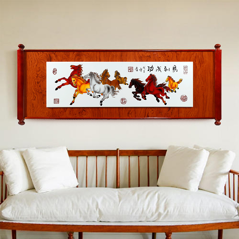 中式挂画卷轴实木办公室客厅背景墙画 玄关书房沙发背景墙装饰画