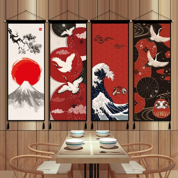 挂毯客厅民宿挂寿司挂画屋玄关装饰画日式旗居布艺酒店料理挂布店图片