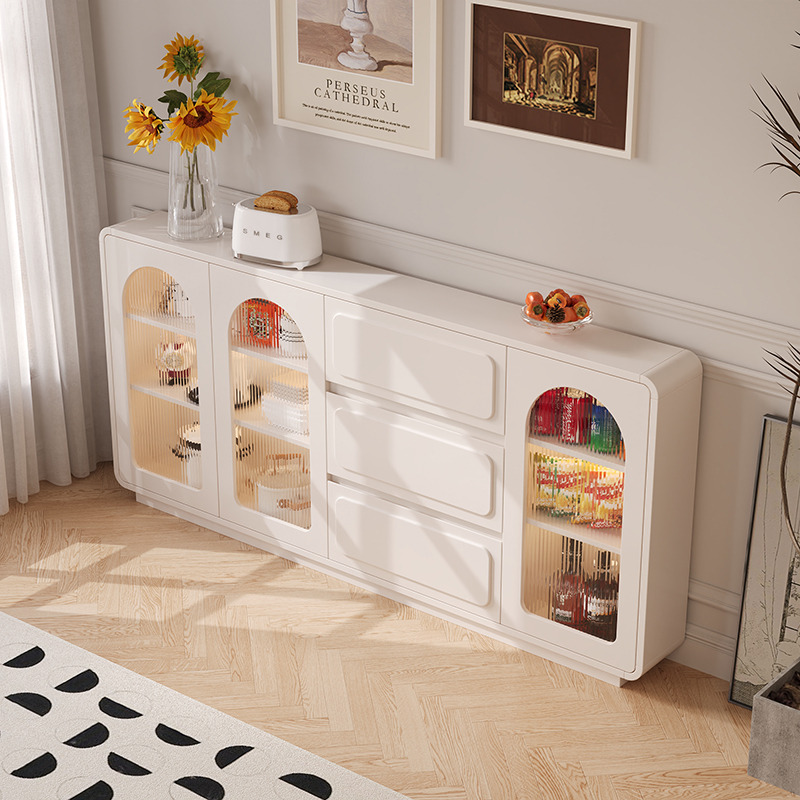 奶油风窄斗柜餐边柜一体靠墙法式墙边超薄柜20P/30公分酒柜储物柜