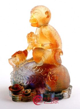 古法琉璃代代封侯创意家居工艺品饰品钱袋猴招财摆件生日贺寿礼物