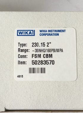 WIKA 威卡 高纯 压力表 VCR 公头 背接 -30-160PSI