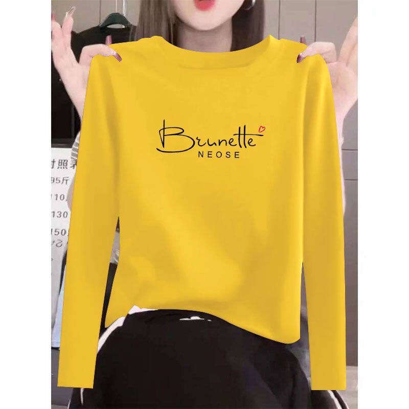 百搭100%纯棉圆领长袖T恤女春秋新款气质潮流大码韩版薄款上衣ins