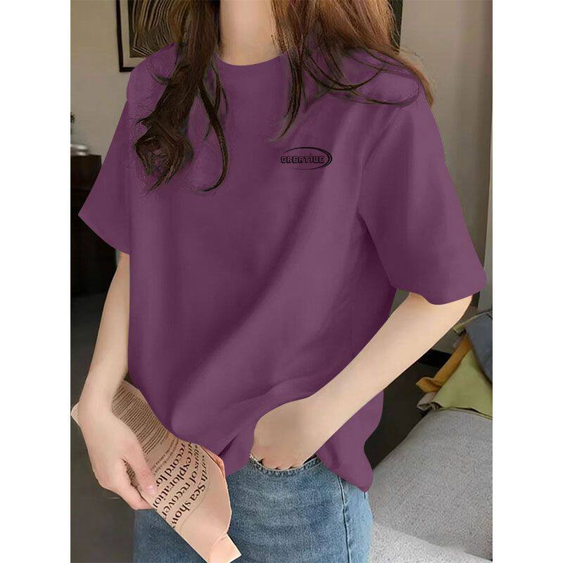 百搭纯棉短袖t恤女夏季爆款时尚气质简约大码减龄通勤体恤上衣ins