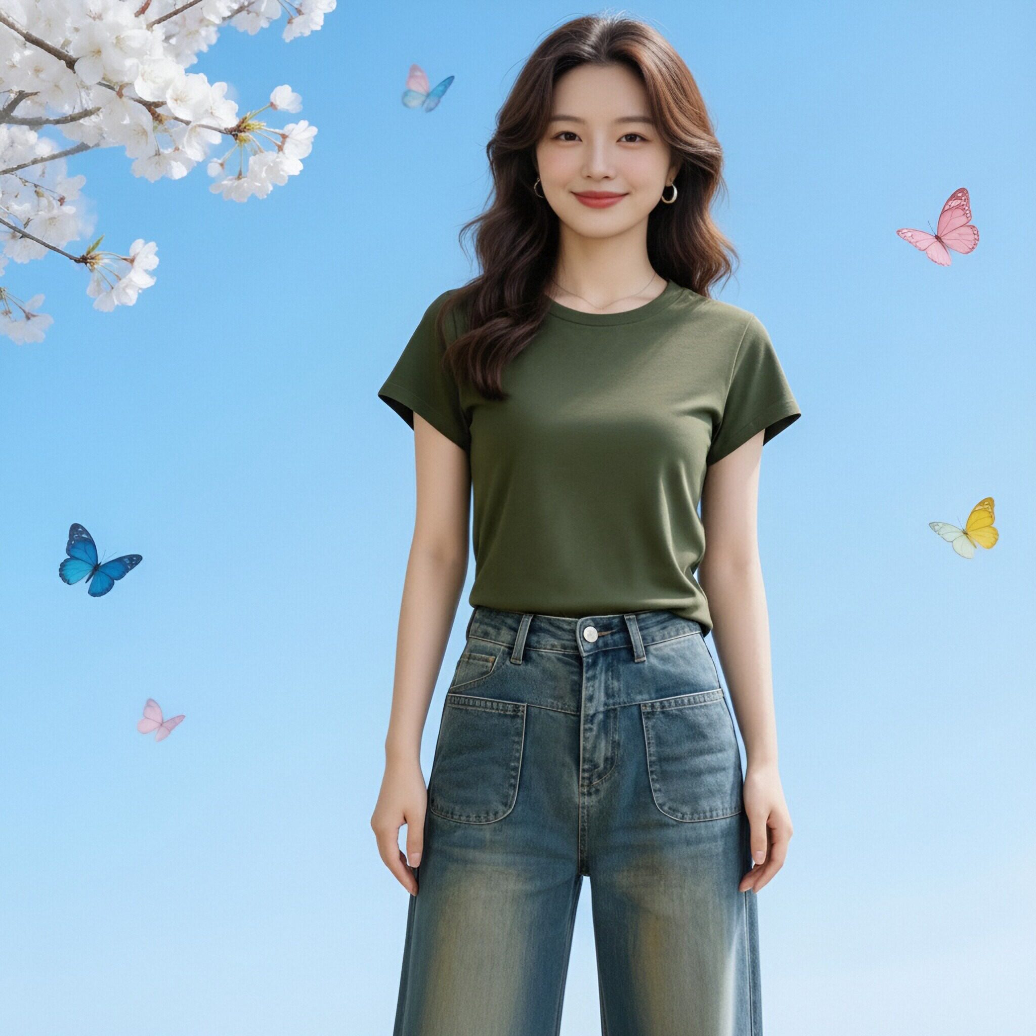 短款高腰短袖纯色T恤女时尚