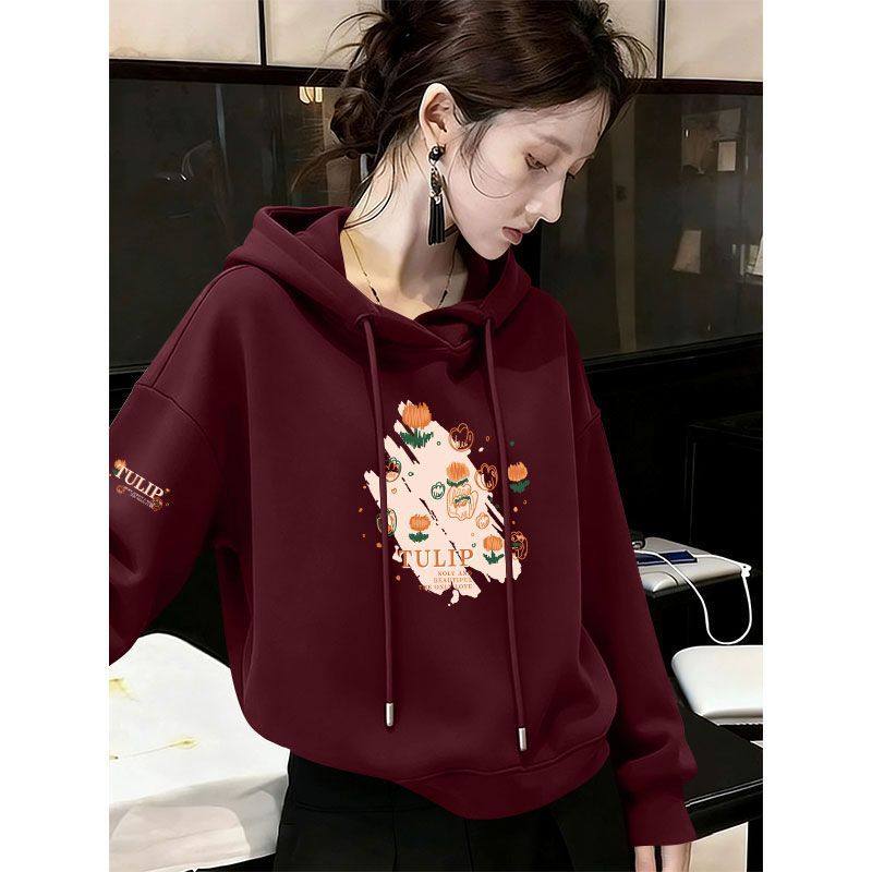 百搭纯棉时尚长袖卫衣秋冬女装新款小个子连帽大码加绒短款上衣潮