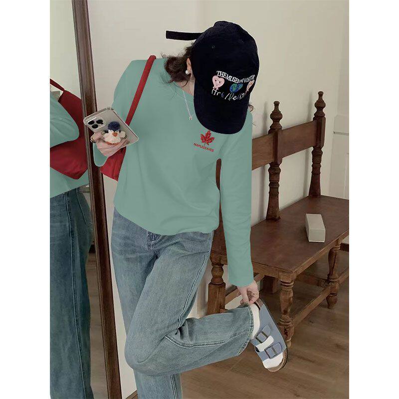 短款纯棉长袖T恤女新款春秋大码小个子气质设计感圆领洋气上衣ins